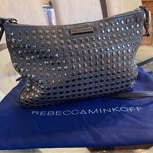 Rebecca Minkoff leather gray studded crossbody pouch